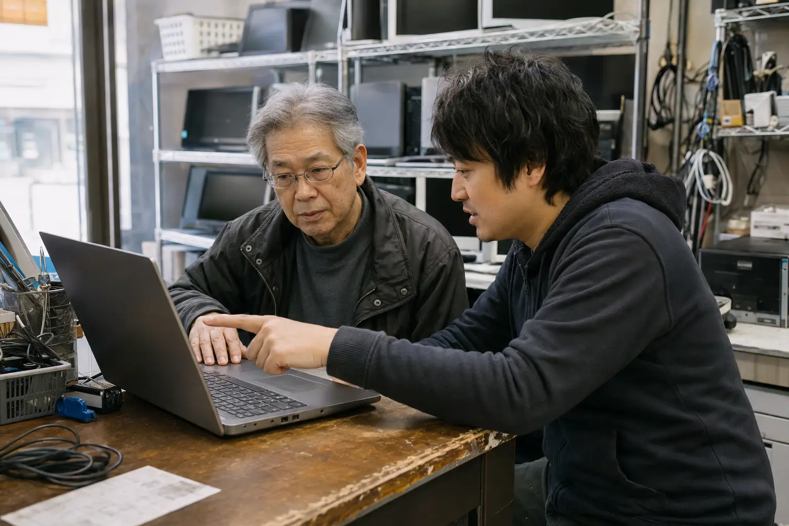 パソコンの相談に対応するスタッフ
