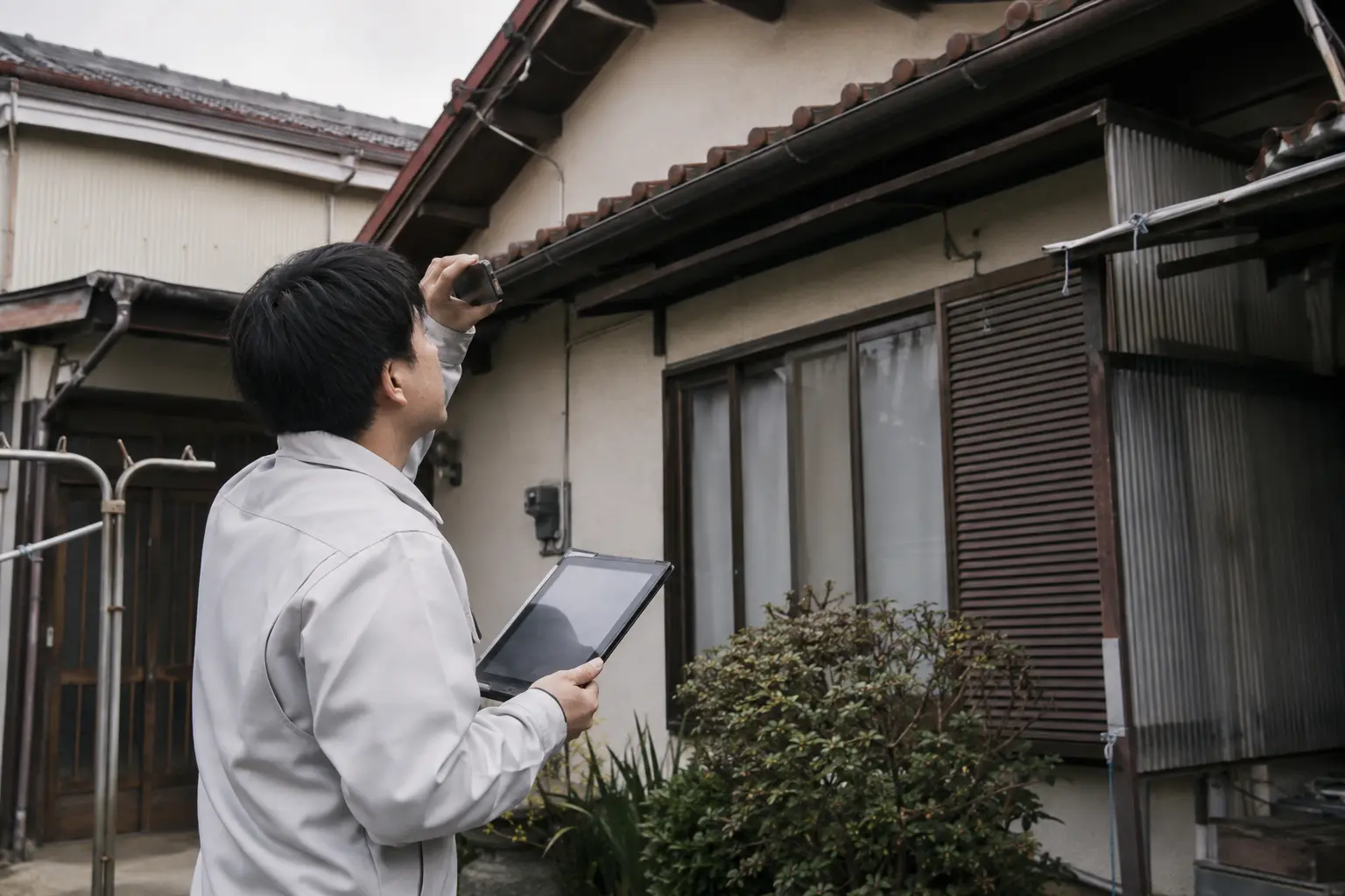 空き家を点検するスタッフ